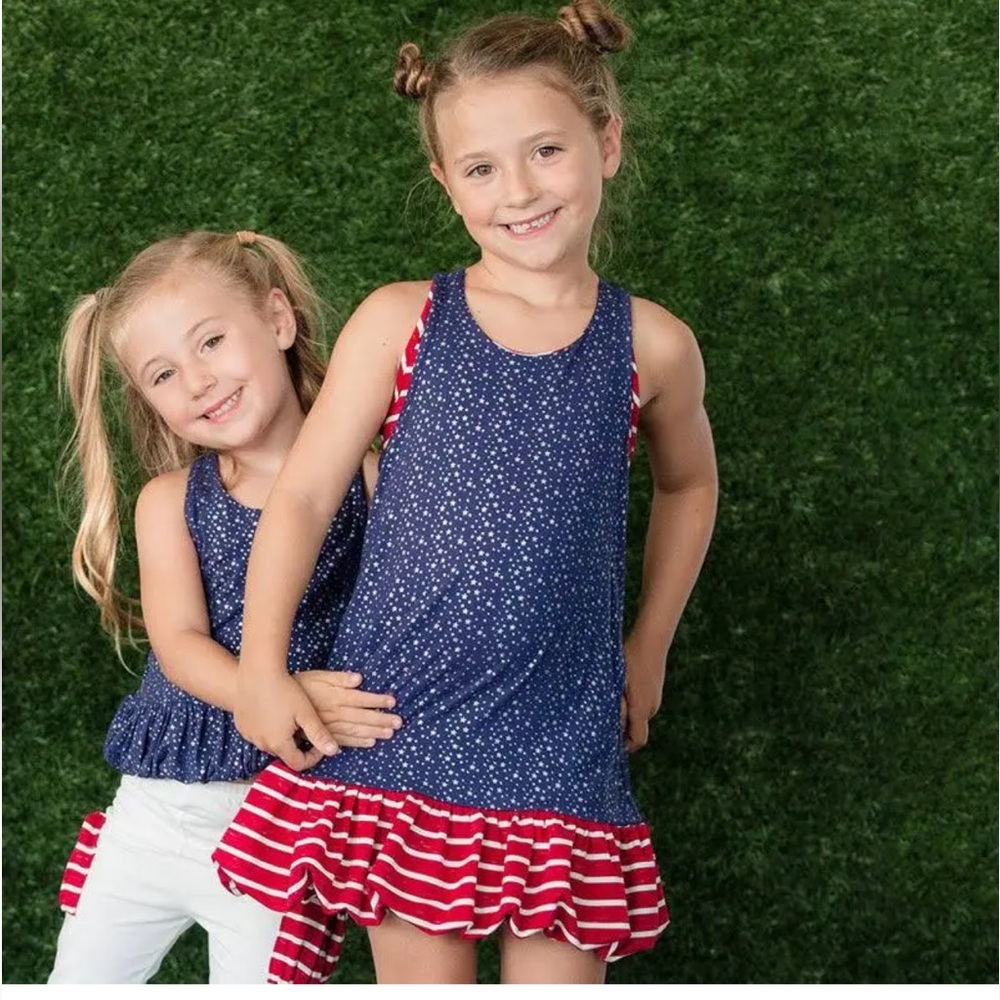 Cutest Stars & Stripes Patriotic Balloon hem Dress Ever Red White & Blu